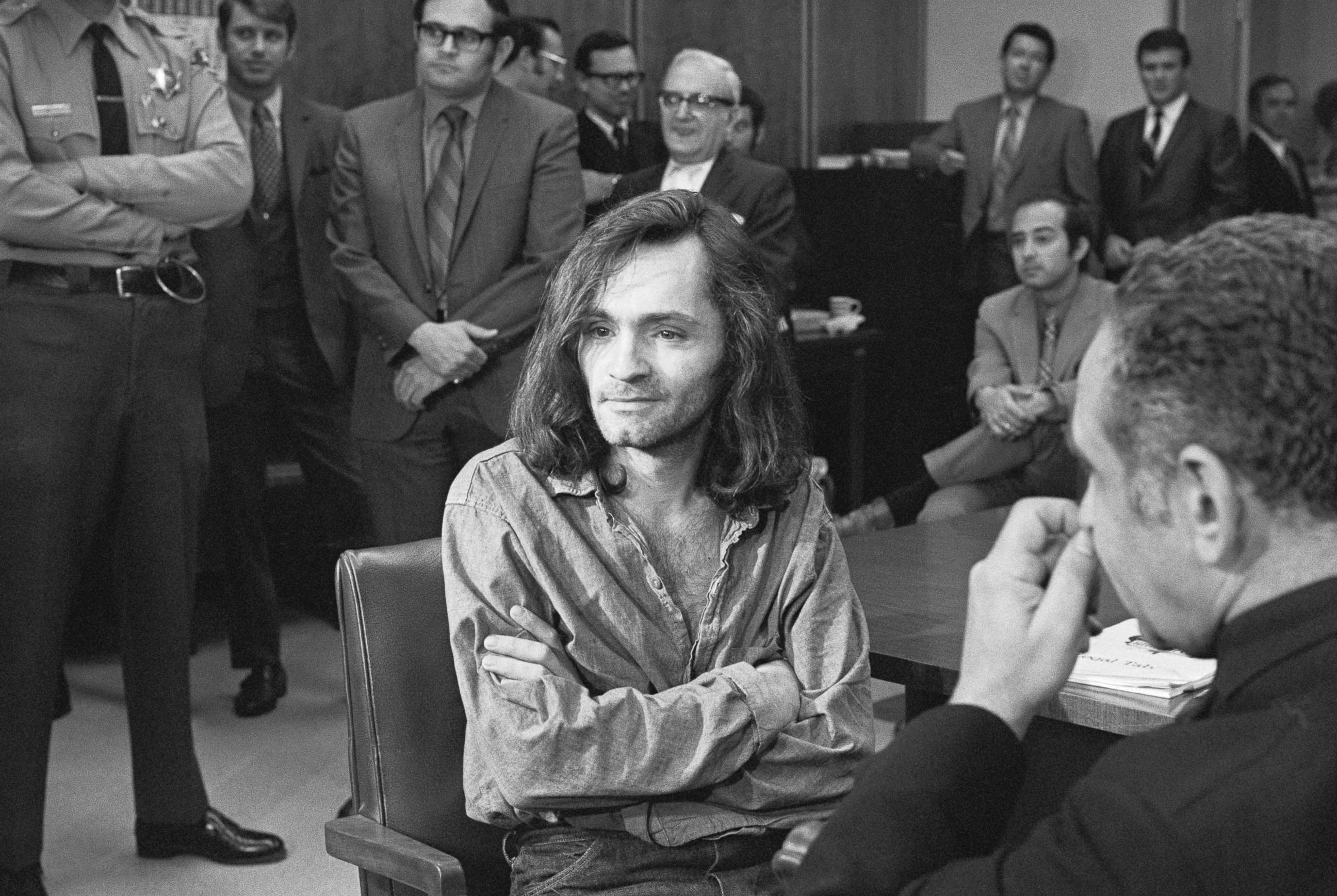 PHOTO: "I Don't Have Any Guilt" said long-haired hippie chieftain Charles Manson, 35, in brief press conference in courtroom here, June 18, 1970, where a hearing to continue proceedings in the murder case of musician Dary Hinman was held.