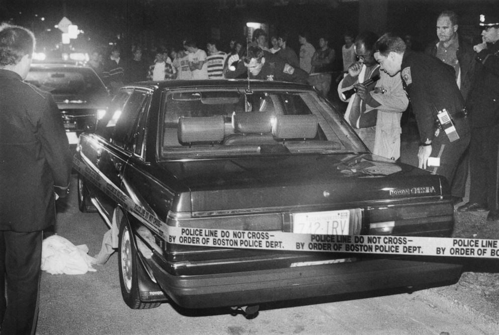 PHOTO: In this Oct 23, 1989, file photo, police investigate Charles Stuart's car at the shooting scene on St. Alphonsus Street in Mission Hill in Boston.