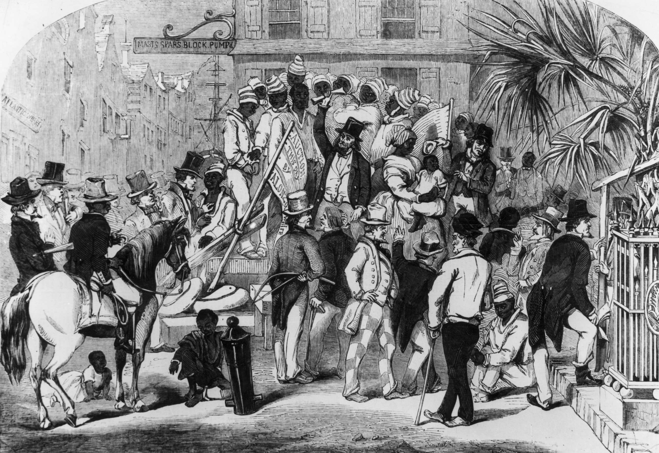 PHOTO: An engraving shows slaves being sold at auction in Charleston, S.C., circa 1860.