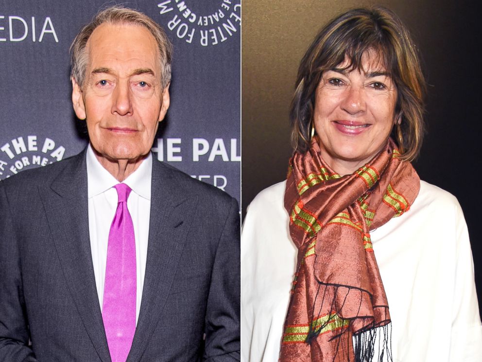 PHOTO: Charlie Rose attends an event, Nov. 1, 2017 in New York City and Christiane Amanpour attends a fashion week show, Sept. 18, 2016 in London.