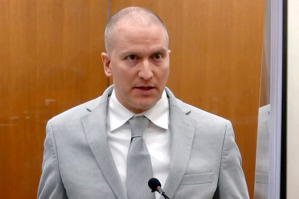 PHOTO: In this June 25, 2021, file image taken from video, former Minneapolis police Officer Derek Chauvin addresses the court at the Hennepin County Courthouse in Minneapolis.