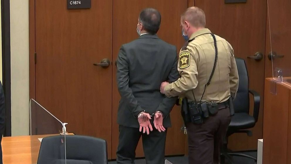 PHOTO: Former Minneapolis police officer Derek Chauvin is led away in handcuffs after a jury found him guilty of all charges in his trial in the death of George Floyd in Minneapolis, April 20, 2021.