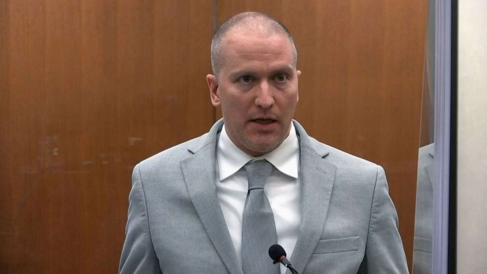 PHOTO: Former police officer Derek Chauvin addresses the court during his sentencing in the murder of George Floyd at Hennepin County Government Center, June 25, 2021, in Minneapolis.