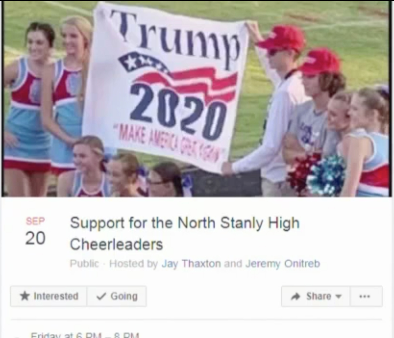 PHOTO: Residents came out to support the North Stanly High School cheerleaders after they were disciplined for posing with this sign.