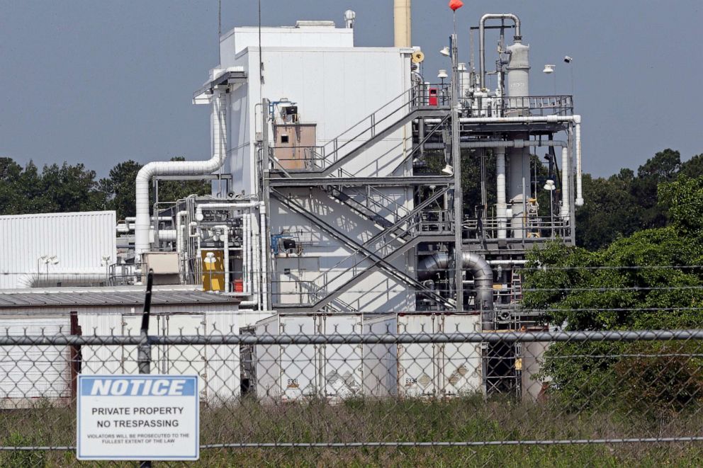 PHOTO: The Chemours Company's PPA facility at the Fayetteville Works plant near Fayetteville, N.C. where the chemical known as GenX, a PFAS, is produced is shown June 15, 2018.