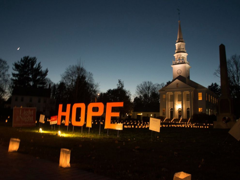 PHOTO: Luminaries set up by the Cheshires Lights of Hope organization in Cheshire, Conn., are seen in an undated handout photo.