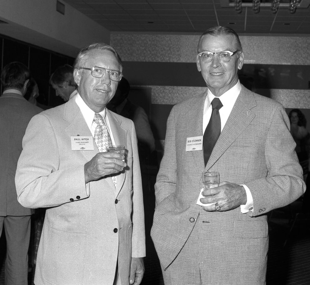 PHOTO: Paul Hitch, chief engineer Chevy Trucks, is photographed with a sales manager, circa 1975.