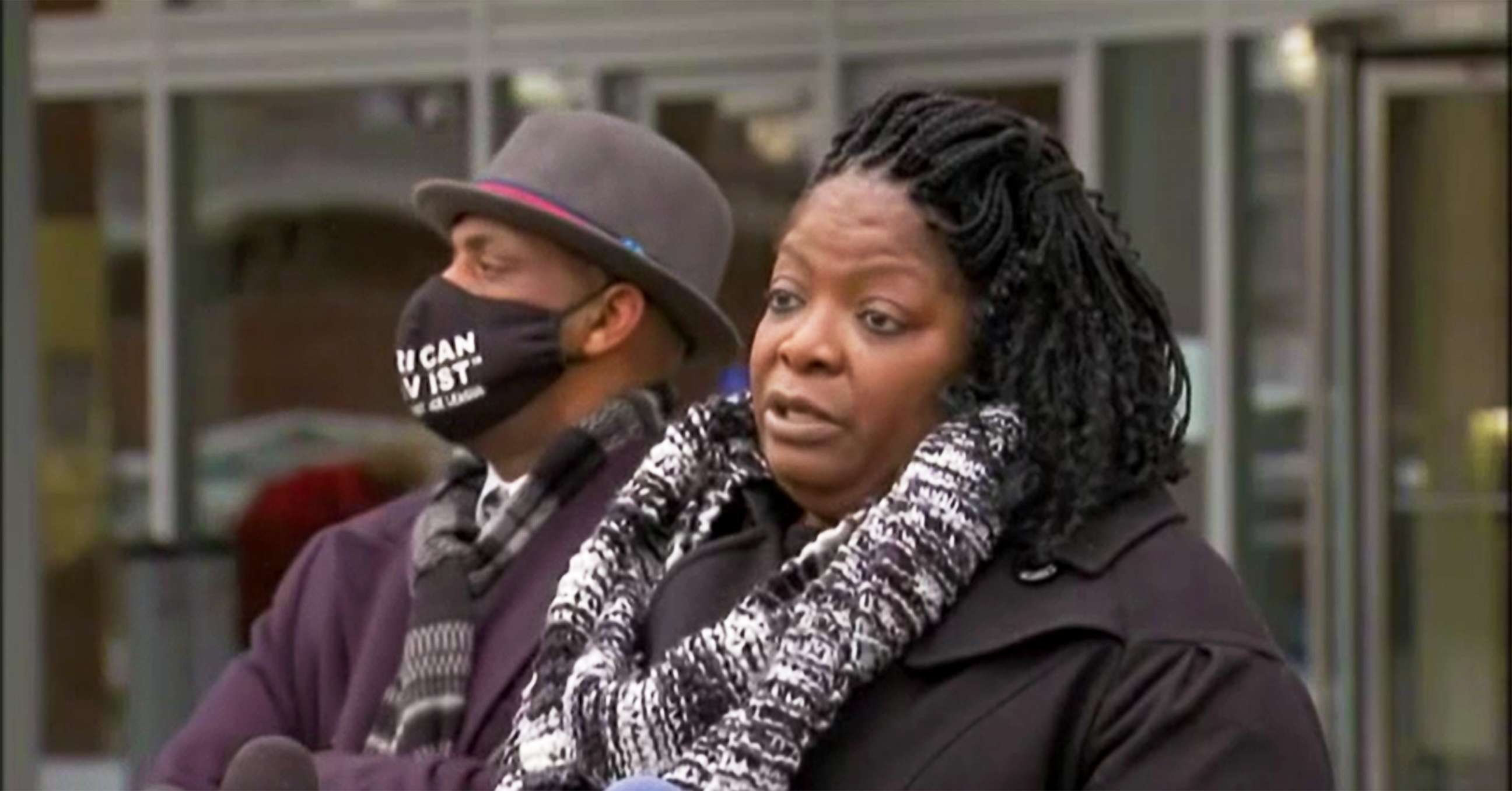 PHOTO: Anjanette Young speaks during a press conference, addressing a Feb. 21, 2019 incident where Chicago police wrongfully raided her home which was caught on bodycam video, in front of the Chicago Police department headquarters on Dec. 15, 2020.