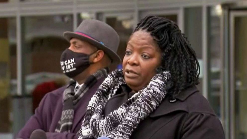 PHOTO: Anjanette Young speaks during a press conference, addressing a Feb. 21, 2019 incident where Chicago police wrongfully raided her home which was caught on bodycam video, in front of the Chicago Police department headquarters on Dec. 15, 2020.
