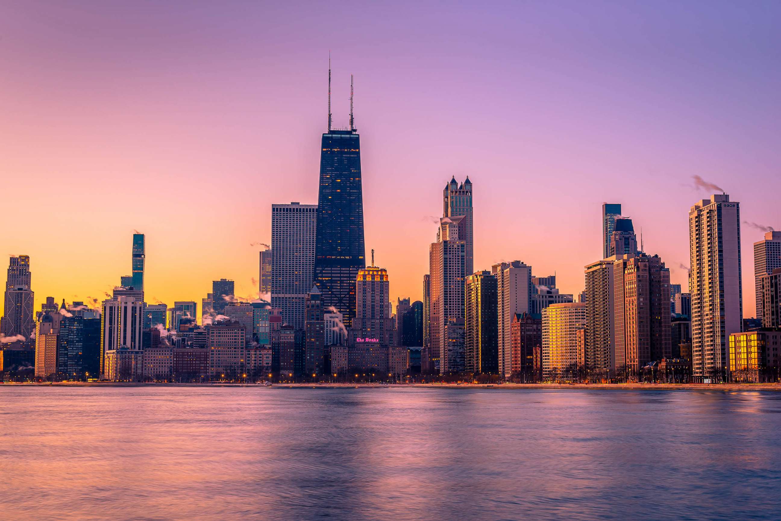 STOCK PHOTO: View of Chicago skyline at sunrise.