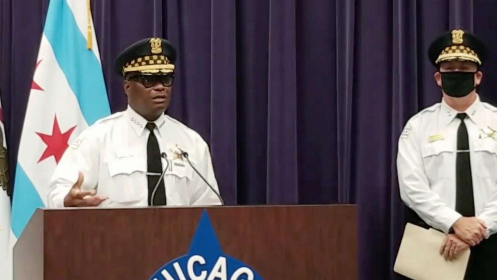 PHOTO: Chicago Police Superintendent David Brown speaks to the media about weekend shootings, Sept. 6, 2021, in Chicago. 