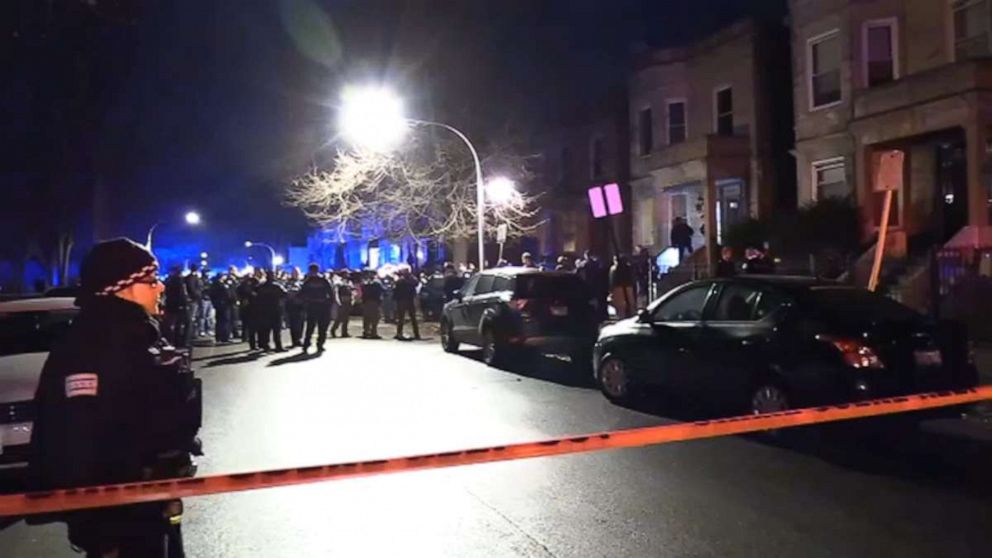 PHOTO: Chicago Police Department officers work the scene where a shooting took place on Dec. 2, 2019, in Chicago leaving thirteen wounded included a 16-year old child.