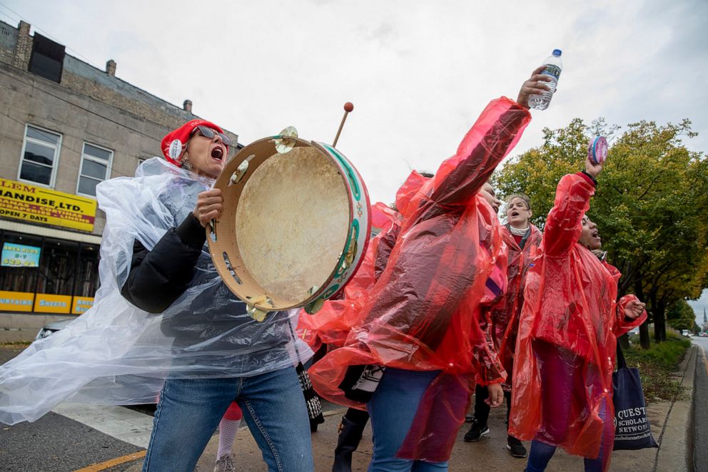 PHOTO: Faculty from Talcott Fine Arts and Museum Academy strike with the Chicago Teachers Union on the corner of N. Ashland Ave. and W. Chicago Ave. in West Town, Oct. 21, 2019.