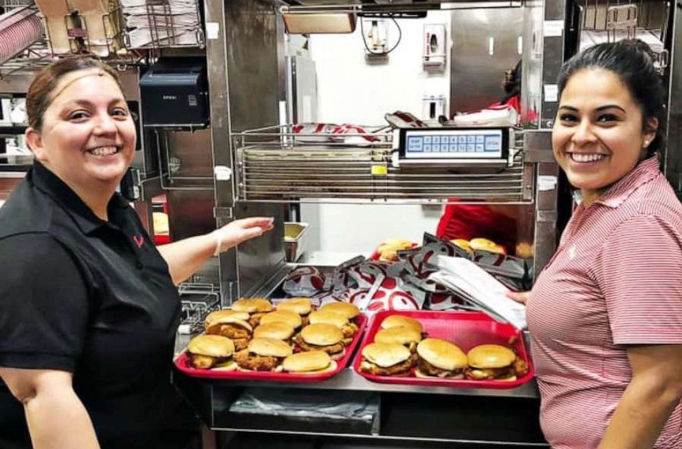 PHOTO: Chick-fil-A employees at the Odessa, Texas location worked to cook 500 chicken sandwiches for first responders in the wake of a mass shooting on Saturday.