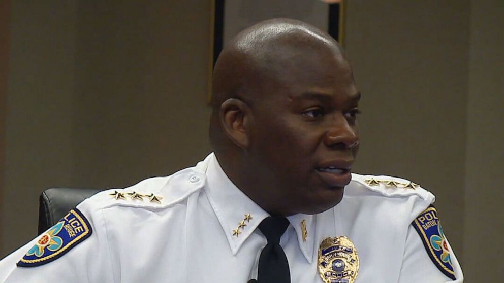 PHOTO: Baton Rouge Police Chief Murphy Paul speaks to leadership of the Baton Rouge Police Department at a commanders meeting on June 29, 2021.