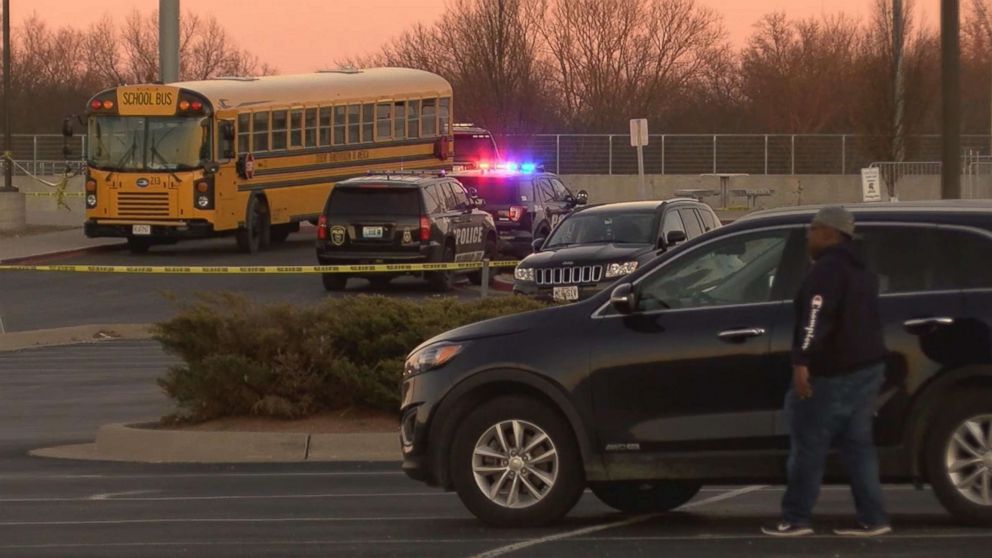 PHOTO: Police tape marks the scene where a 4-year-old girl was struck and killed by a vehicle driven by a Columbia Police officer at Muriel Williams Battle High School in Columbia, Mo., Jan. 4, 2018.