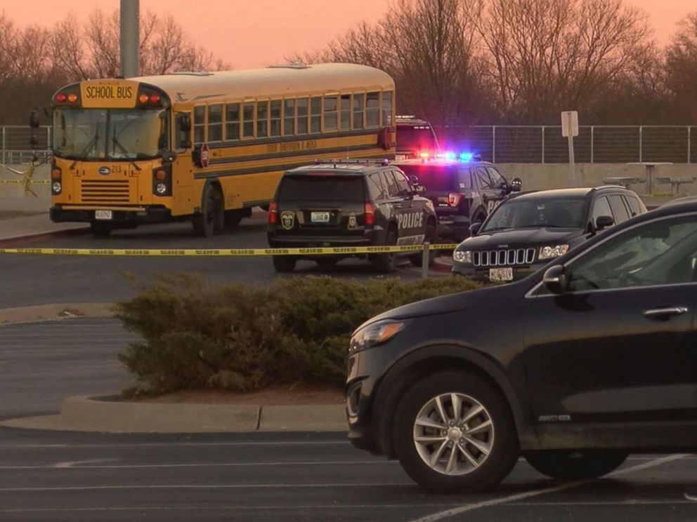 PHOTO: Police tape marks the scene where a 4-year-old girl was struck and killed by a vehicle driven by a Columbia Police officer at Muriel Williams Battle High School in Columbia, Mo., Jan. 4, 2018.