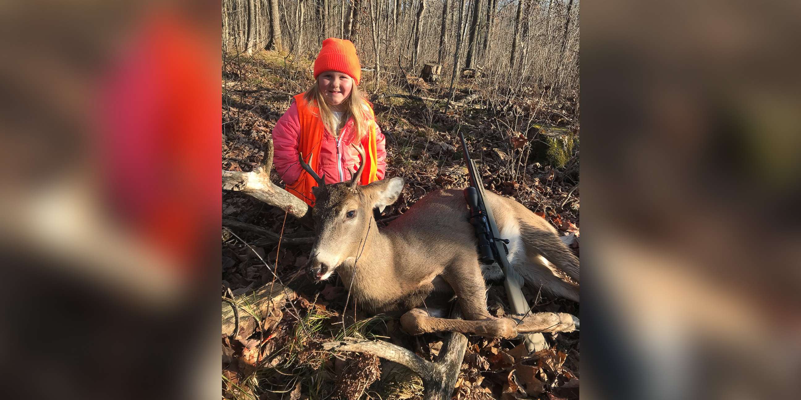 PHOTO: Lexie Harris, 6, poses after bagging a buck in Taylor County, Wis., Nov. 19, 2017.