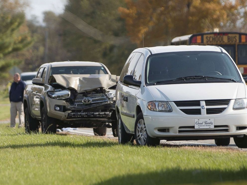 PHOTO: Emergency personnel responded to a scene of a collision that killed three children crossing SR 25 as they were boarding their school bus north of Rochester, Ind., Oct. 30, 2018.