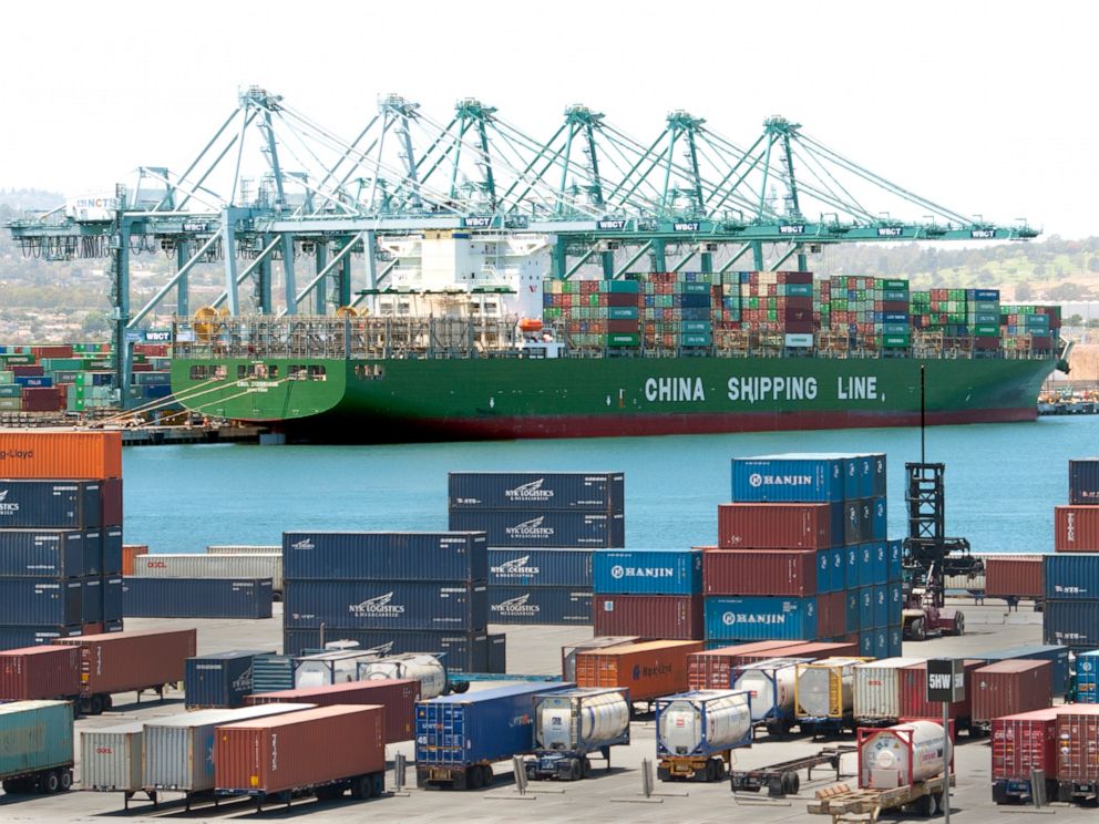 PHOTO: Chinese cargo ship at the port of Long Beach in California, June 7, 2012.