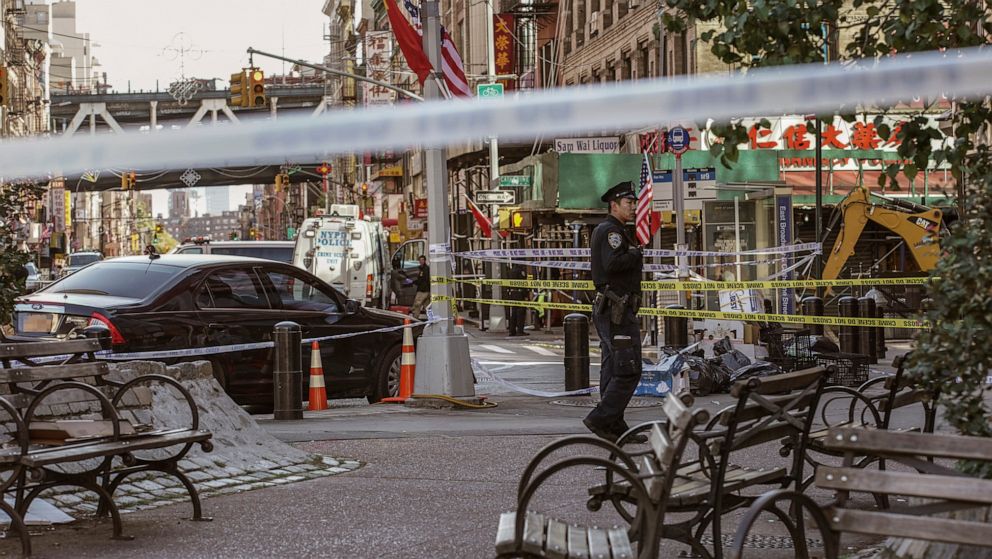 PHOTO: New York Police Department officers investigate the scene of an attack in Manhattan's Chinatown neighborhood, Oct. 5, 2019, in New York.