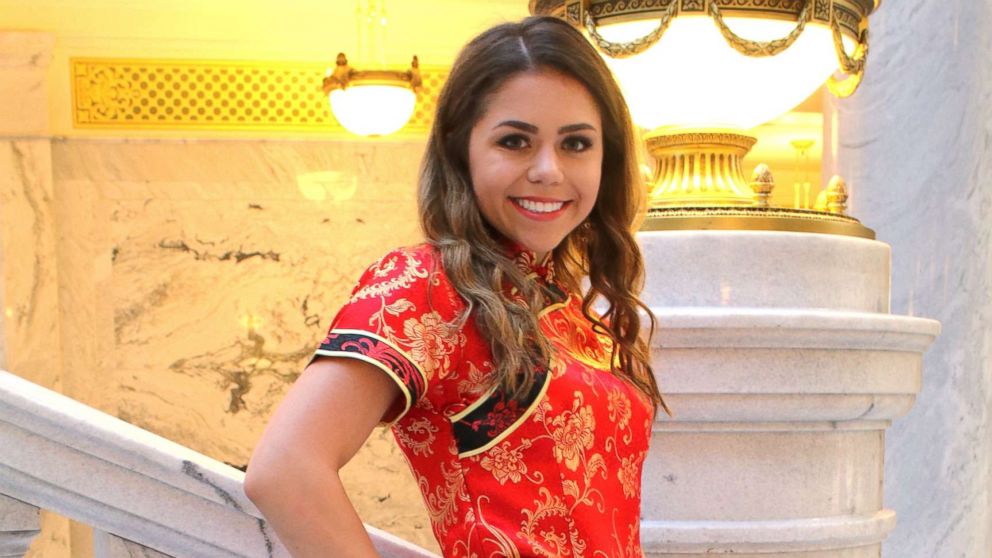 PHOTO: Keziah Daum, an 18-year-old senior at Woods Cross High School, Utah, received immediate backlash after she posted photos of her dressed in a red qipao, a traditional Chinese dress, on prom night.