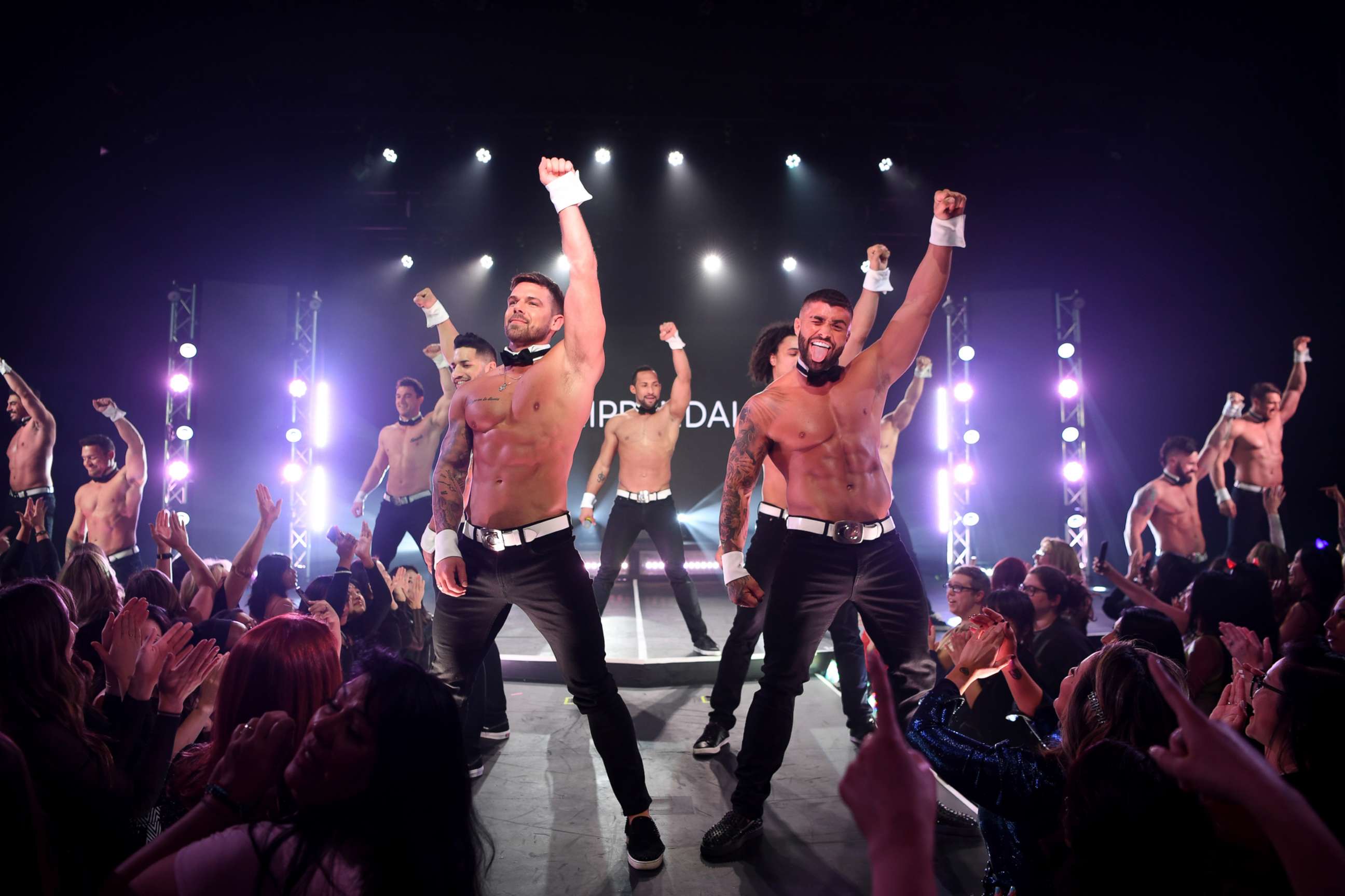 PHOTO: In this Jan. 24, 2020, file photo, MTV's Joss Mooney and Rogan O'Connor perform at Chippendales at Rio All-Suite Hotel &amp; Casino in Las Vegas.
