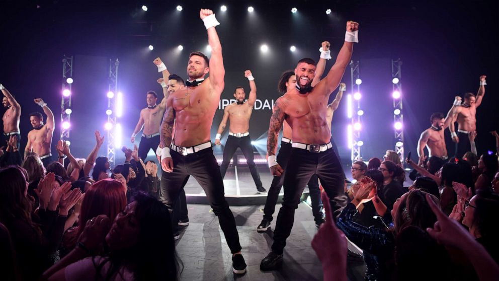 PHOTO: In this Jan. 24, 2020, file photo, MTV's Joss Mooney and Rogan O'Connor perform at Chippendales at Rio All-Suite Hotel & Casino in Las Vegas.
