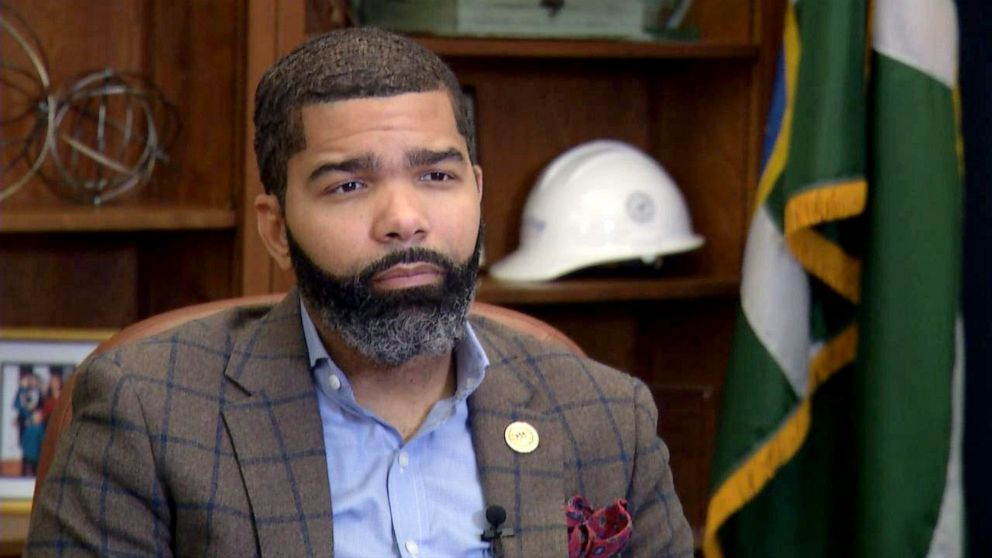 PHOTO: Jackson, Miss. Mayor Chokwe Antar Lumumba speaks to ABC News about water and infrastructure needs of his state.