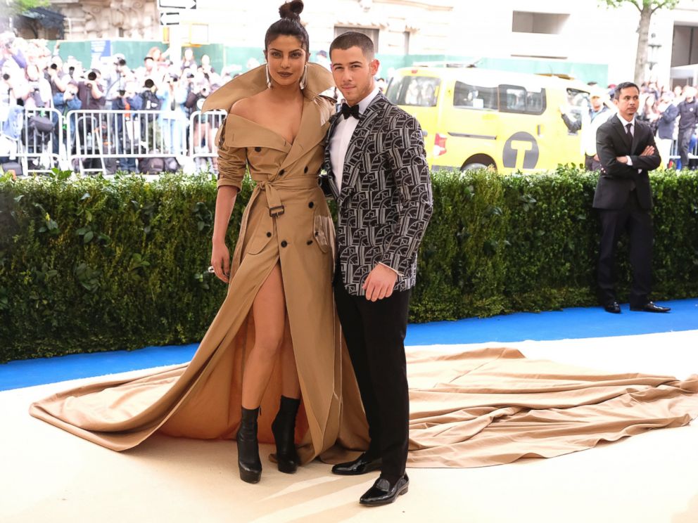 In this photo from May 1, 2017, Priyanka Chopra, left, and Nick Jonas attend the benefit gala of the Metropolitan Institute of Costume Arts celebrating the opening of the Rei Kawakubo / As exhibition. Boys in New York.