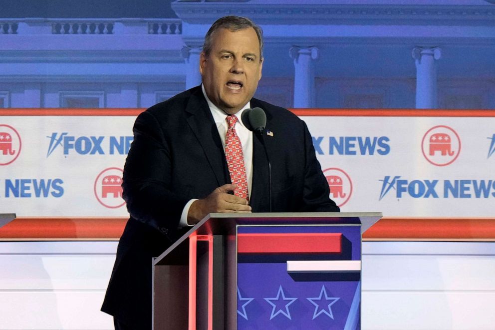 PHOTO: Former New Jersey Gov. Chris Christie speaks during a Republican presidential primary debate on Aug. 23, 2023, in Milwaukee, Wisconsin.