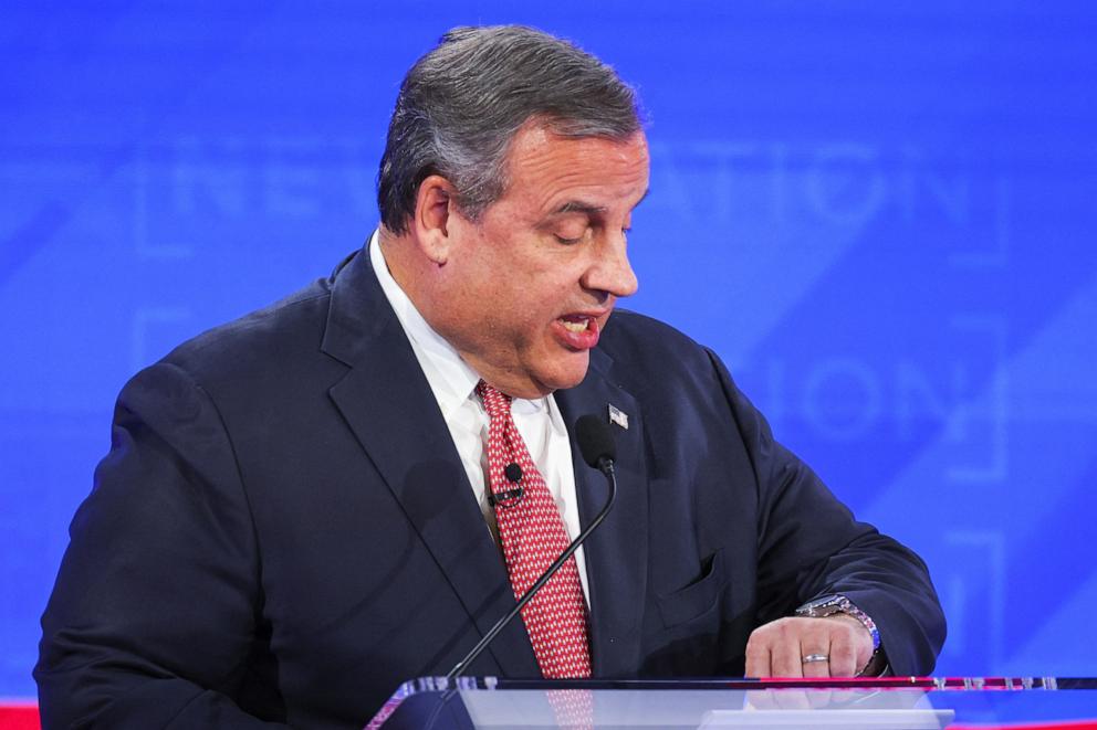 PHOTO: Republican presidential candidate and former NJ Governor Chris Christie speaks during the fourth Republican candidates' U.S. presidential debate of the 2024 U.S. presidential campaign at the University of Alabama in Tuscaloosa, Ala., Dec. 6, 2023.