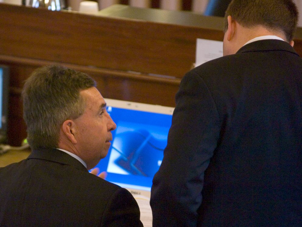 PHOTO: District Attorney  Michael O'keefe, left, confers with his assistant, Robert Welsh III, during the murder trial of Christopher McCowen in Barnstable, Mass., Nov. 14, 2006. 