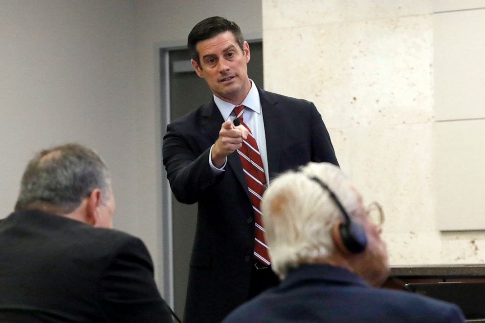 PHOTO: SLO County Deputy District Attorney Chris Peuvrelle conducts closing arguments in Ruben Flores' case of the Kristin Smart murder trial, Oct. 5, 2022, in Monterey Superior Court in Salinas, Calif.