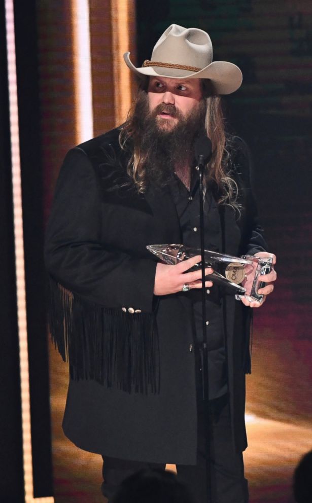 PHOTO: Chris Stapleton accepts the award for single of the year for "Broken Halos" at the 52nd annual CMA Awards at Bridgestone Arena on Wednesday, Nov. 14, 2018, in Nashville, Tenn.