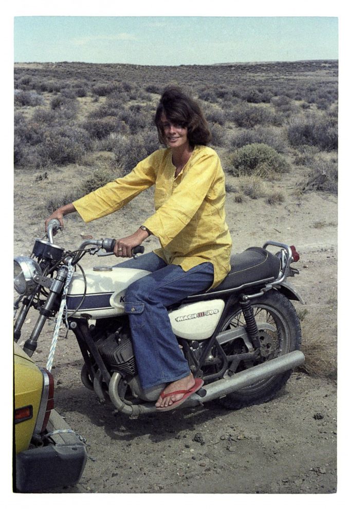 PHOTO: As she looked through the photos, Kathy Thorton stopped on one of a beautiful brunette seated on the back of a motorcycle. She believed it might be her long-lost sister, Chris.