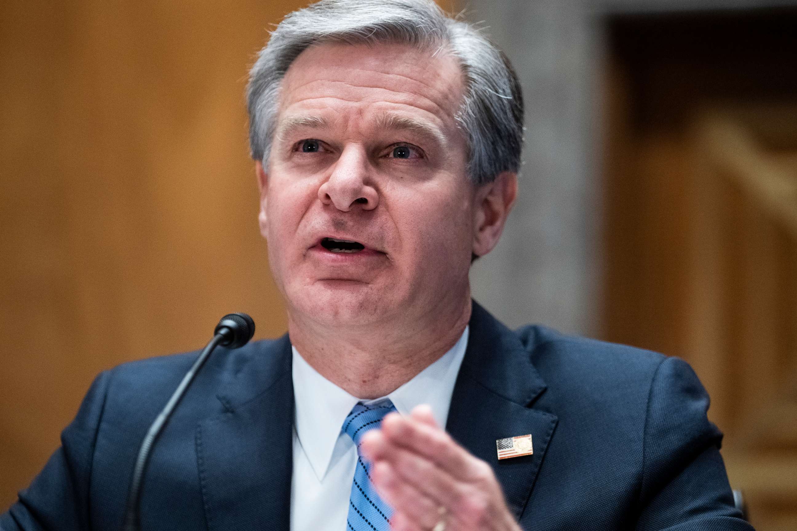 PHOTO: FBI Director Chris Wray testifies during the Senate Homeland Security and Governmental Affairs Committee hearing titled "Threats to the Homeland," in Dirksen Building, November 17, 2022.