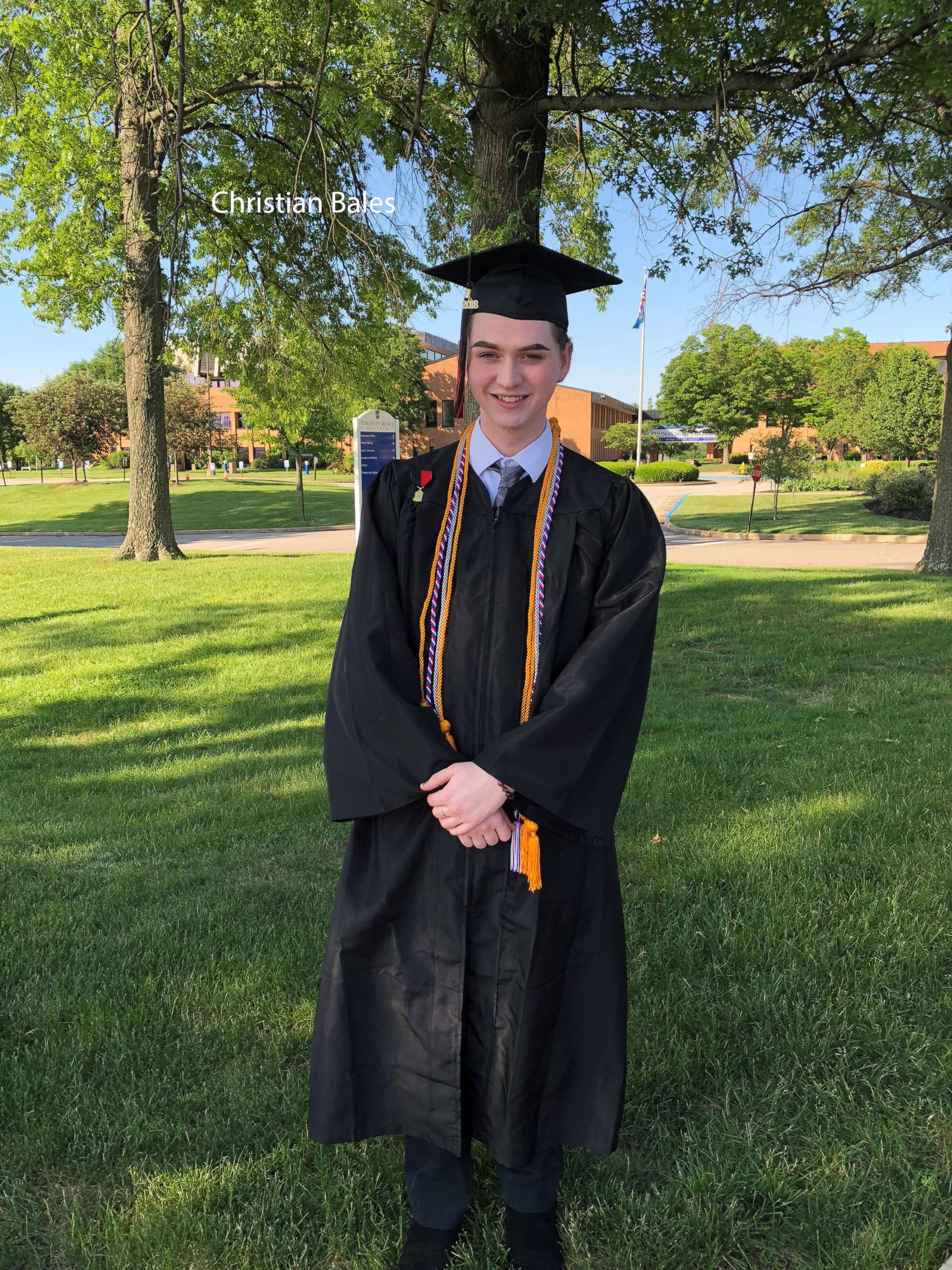 PHOTO: Holy Cross High School's graduating valedictorian and student council president Christian Bales is pictured on May 25, 2018.