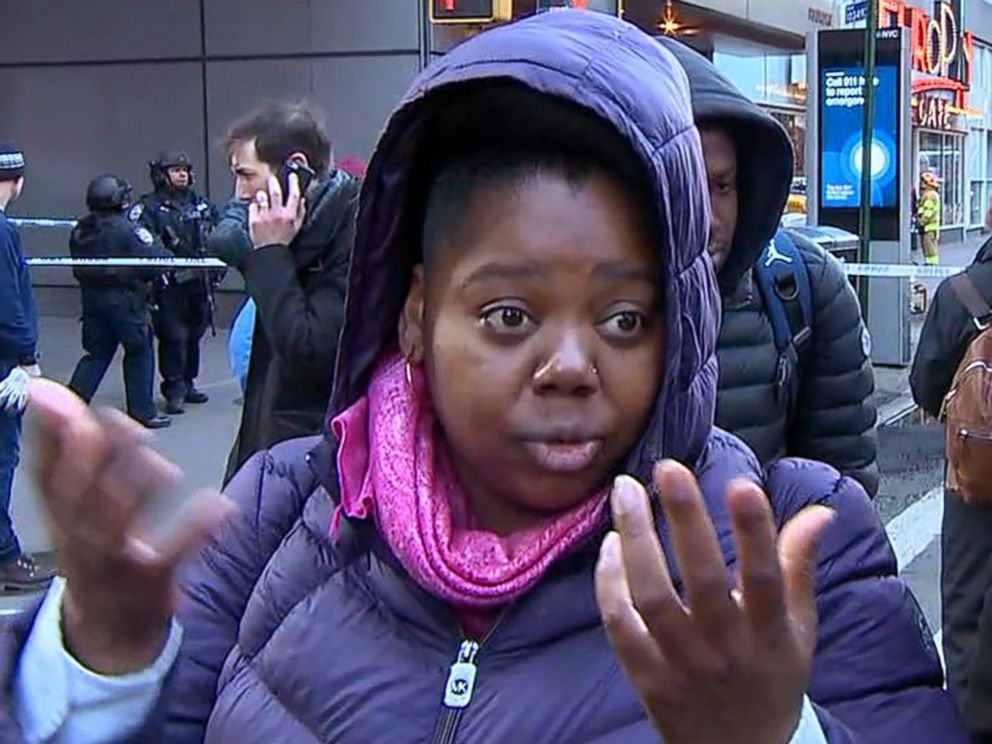 PHOTO: Christina Bethea talks about hearing an explosion during her morning commute in New York on Dec. 11, 2017.