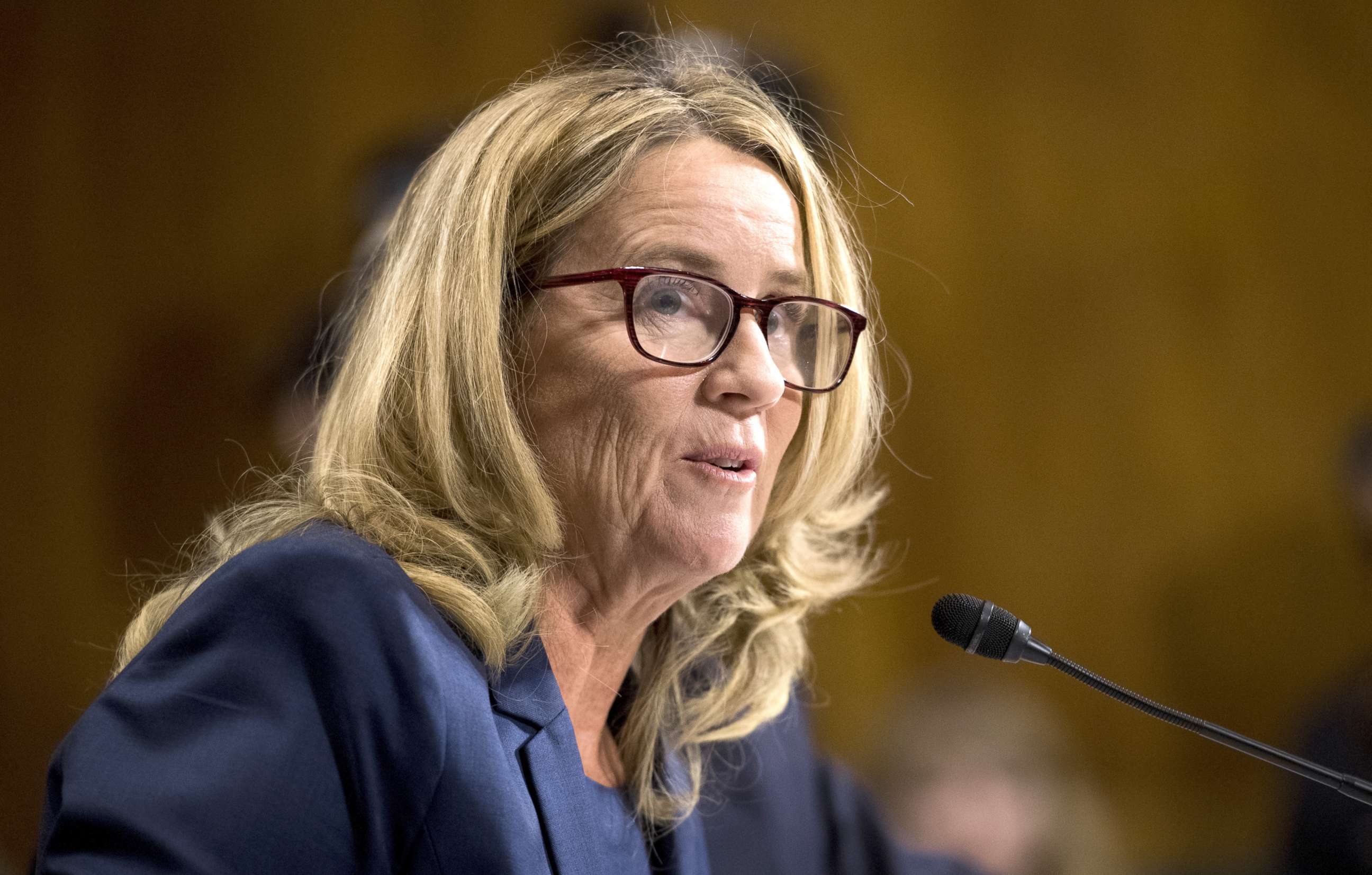 PHOTO: Christine Blasey Ford testifies during the Senate Judiciary Committee hearing on the nomination of Brett M. Kavanaugh to be an associate justice of the Supreme Court of the U.S., on Capitol Hill, Sept. 27, 2018, in Washington, DC.