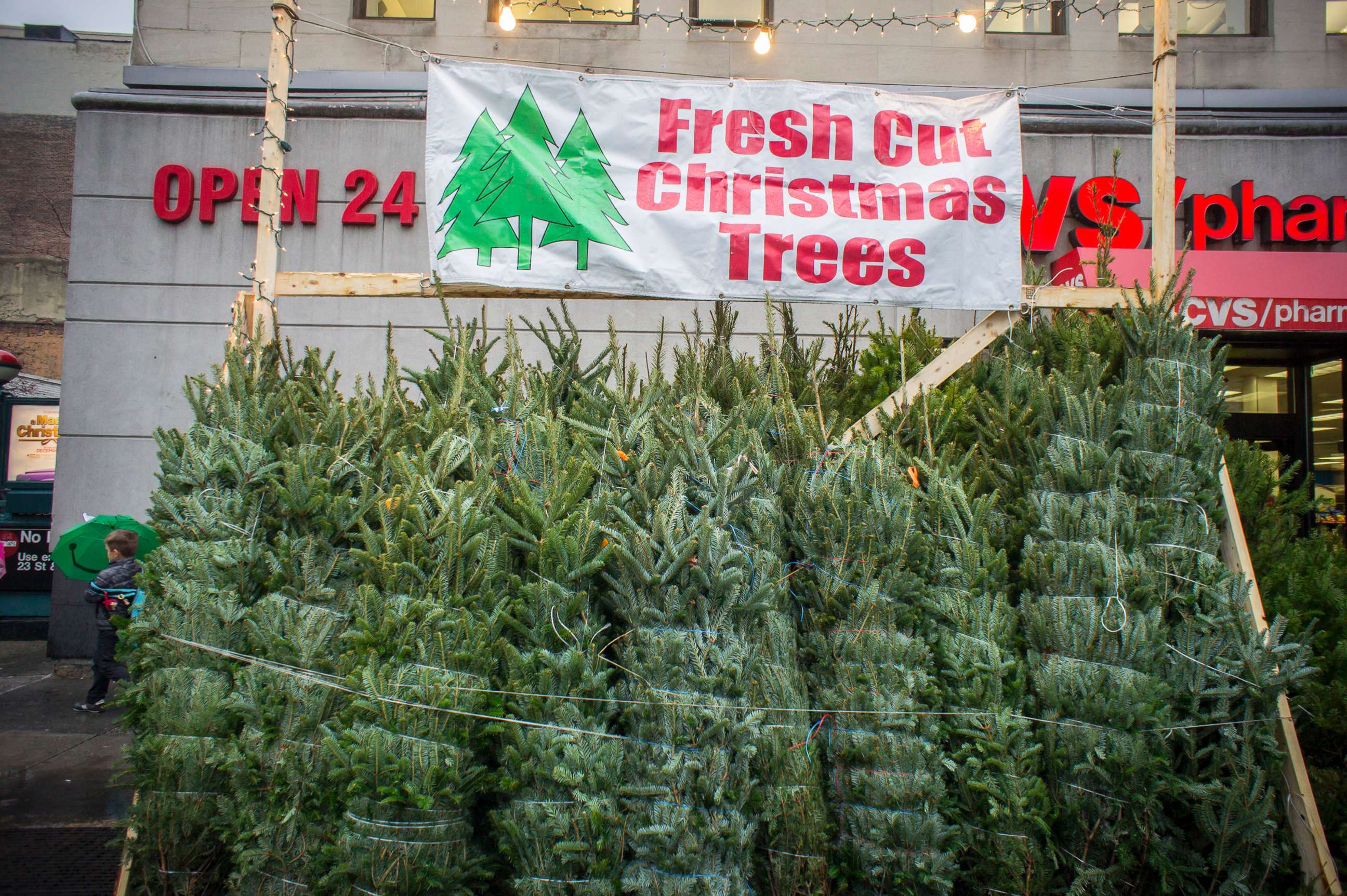 PHOTO: Christmas trees for sale in the New York neighborhood of Chelsea. 