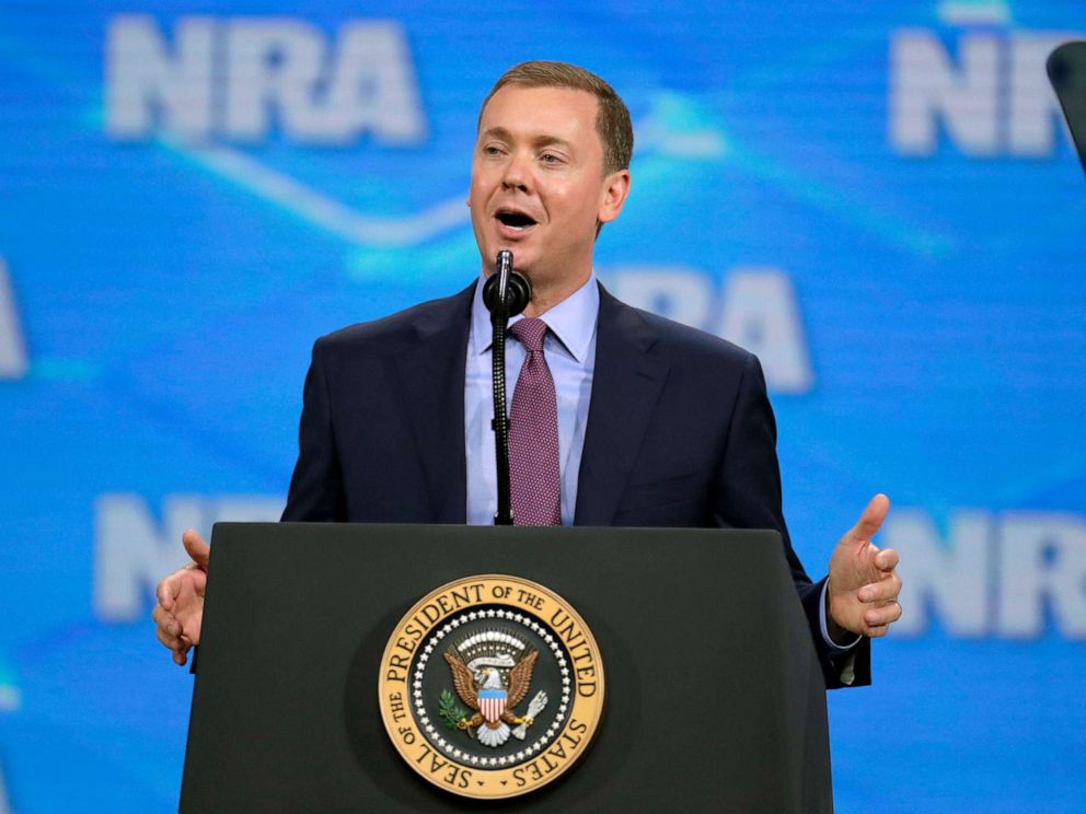 PHOTO: Nation Rifle Association Institute for Legislative Action Executive Director Christopher W. Cox speaks at the NRA-ILA Leadership Forum in Indianapolis, April 26, 2019.