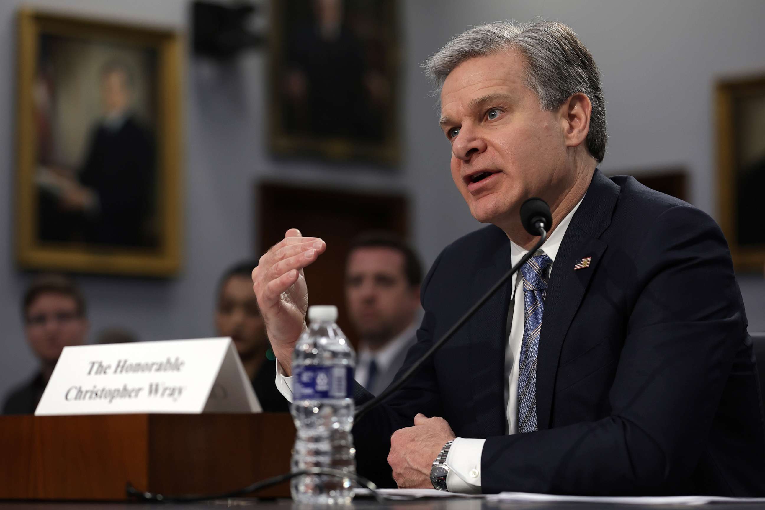 PHOTO: FBI Director Christopher Wray testifies during a hearing before the Commerce, Justice, Science, and Related Agencies Subcommittee of the House Appropriations Committee on Capitol Hill, April 27, 2023, in Washington, D.C.