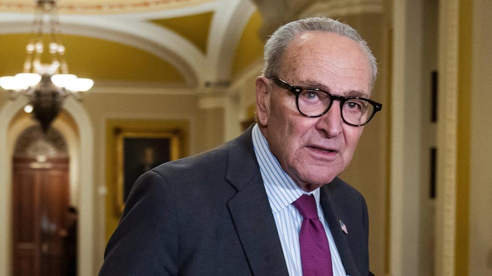 PHOTO: Democratic Senate Minority Leader Chuck Schumer speaks about the ongoing government shutdown in the US Capitol in Washington, October 21, 2025.
