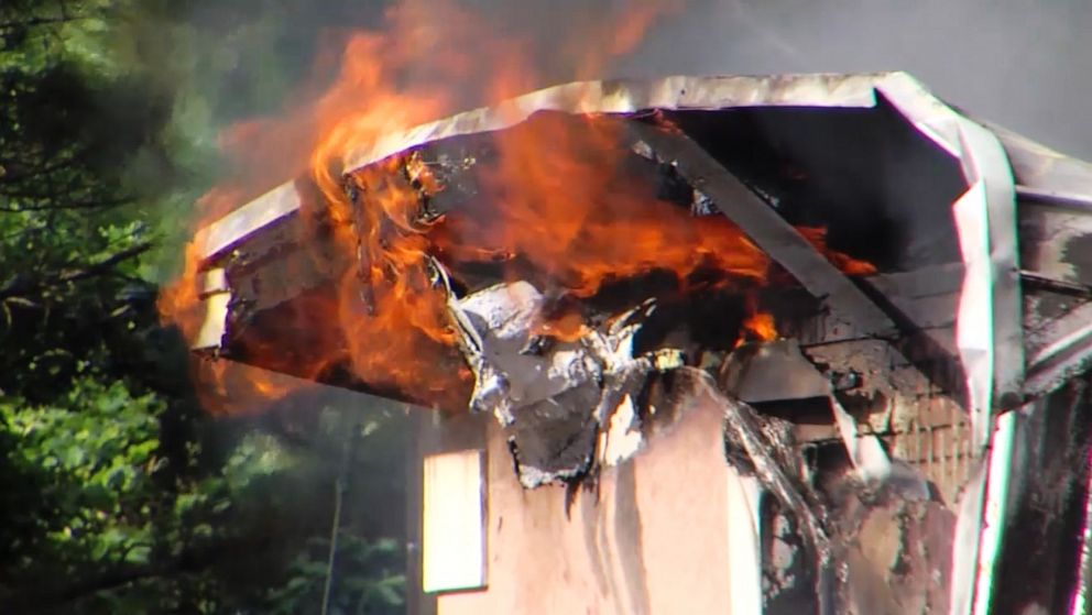 PHOTO: An image made from video shows the First Pentecostal Church of Holly Springs in Mississippi, which was burned in a fire that officials are investigating as an arson, May 20, 2020.