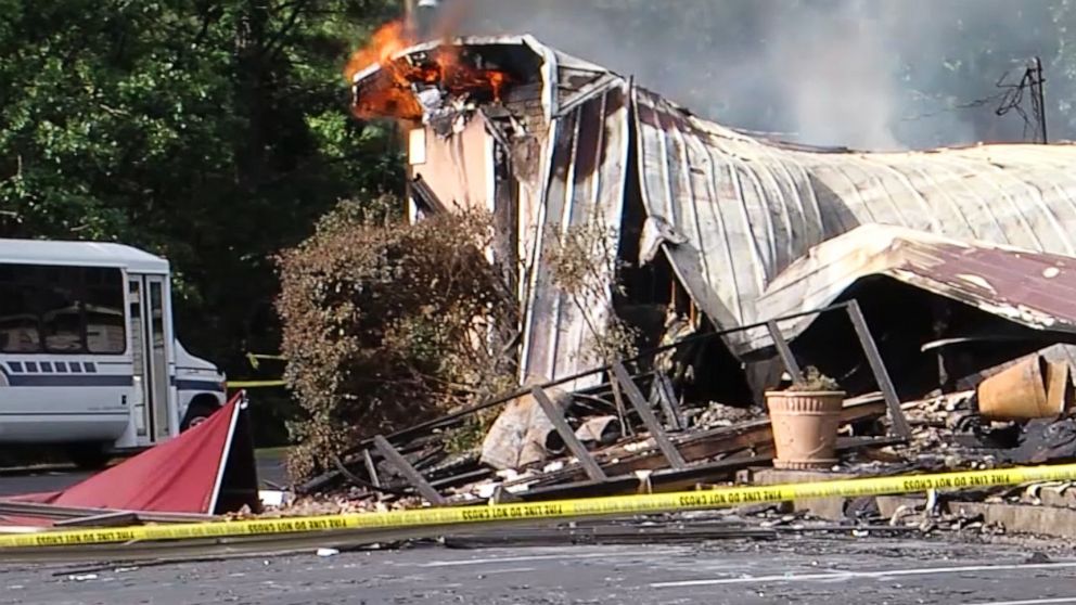 PHOTO: An image made from video shows the First Pentecostal Church of Holly Springs in Mississippi, which was burned in a fire that officials are investigating as an arson, May 20, 2020.