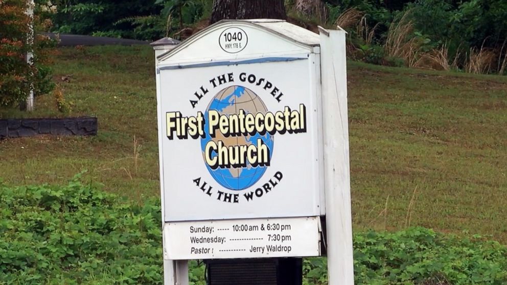 PHOTO: An image made from video shows the First Pentecostal Church of Holly Springs in Mississippi, which was burned in a fire that officials are investigating as an arson, May 20, 2020.