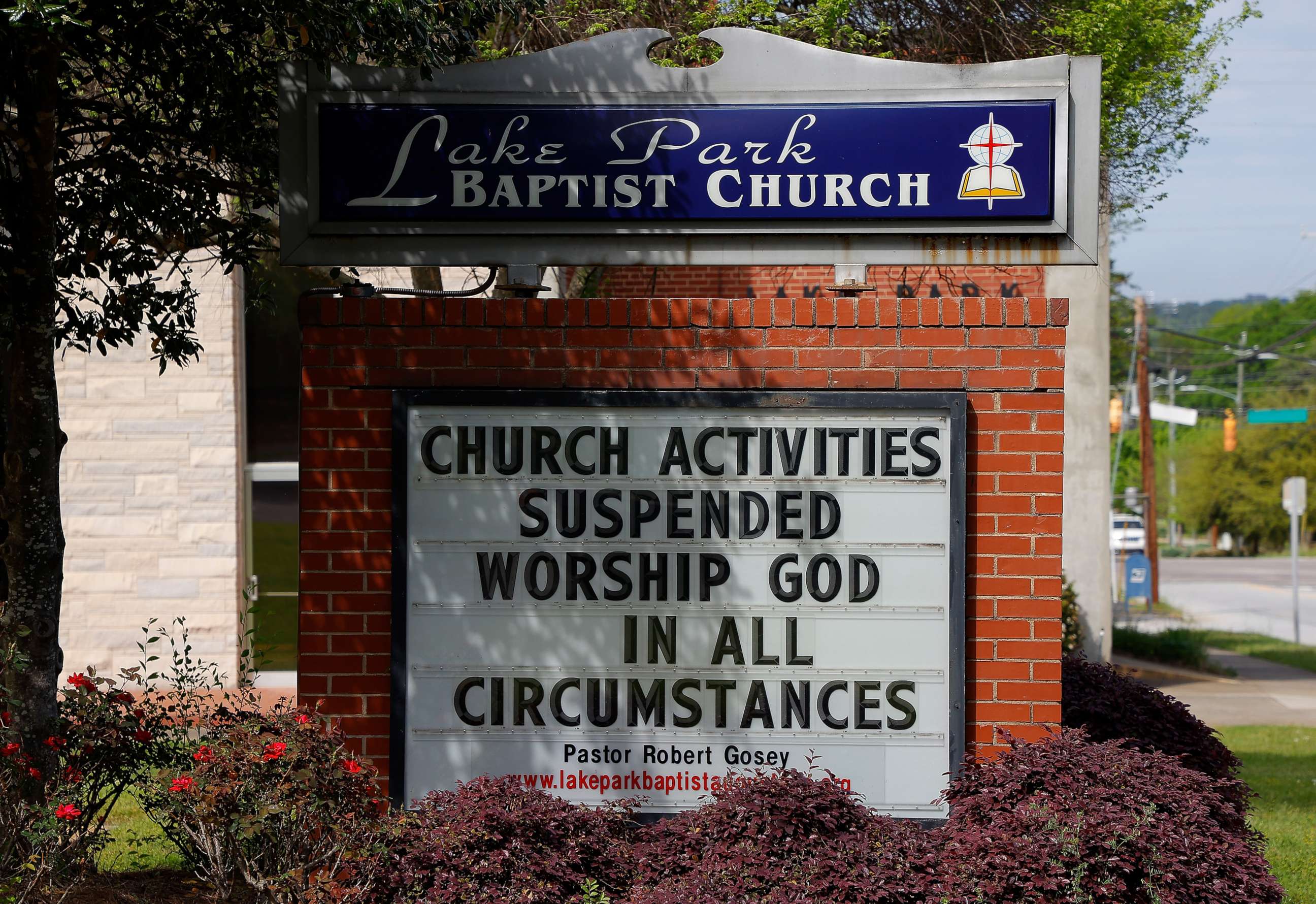 PHOTO: A view of the sign at Lake Park Baptist Church as all church activities have been suspended due to the coronavirus on March 30, 2020 in Augusta, Ga.