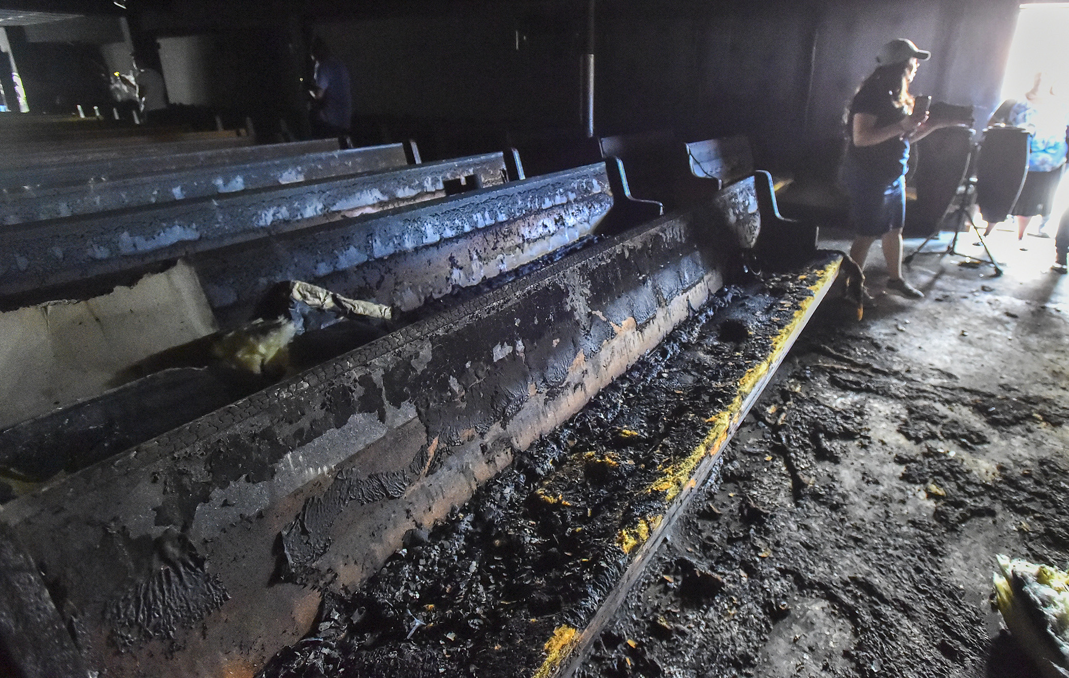PHOTO: Burnt pews following a fire in Bethlehem, Pa., that broke out at Iglesia Pentecostal De Bethlehem Church on April 23, 2019.