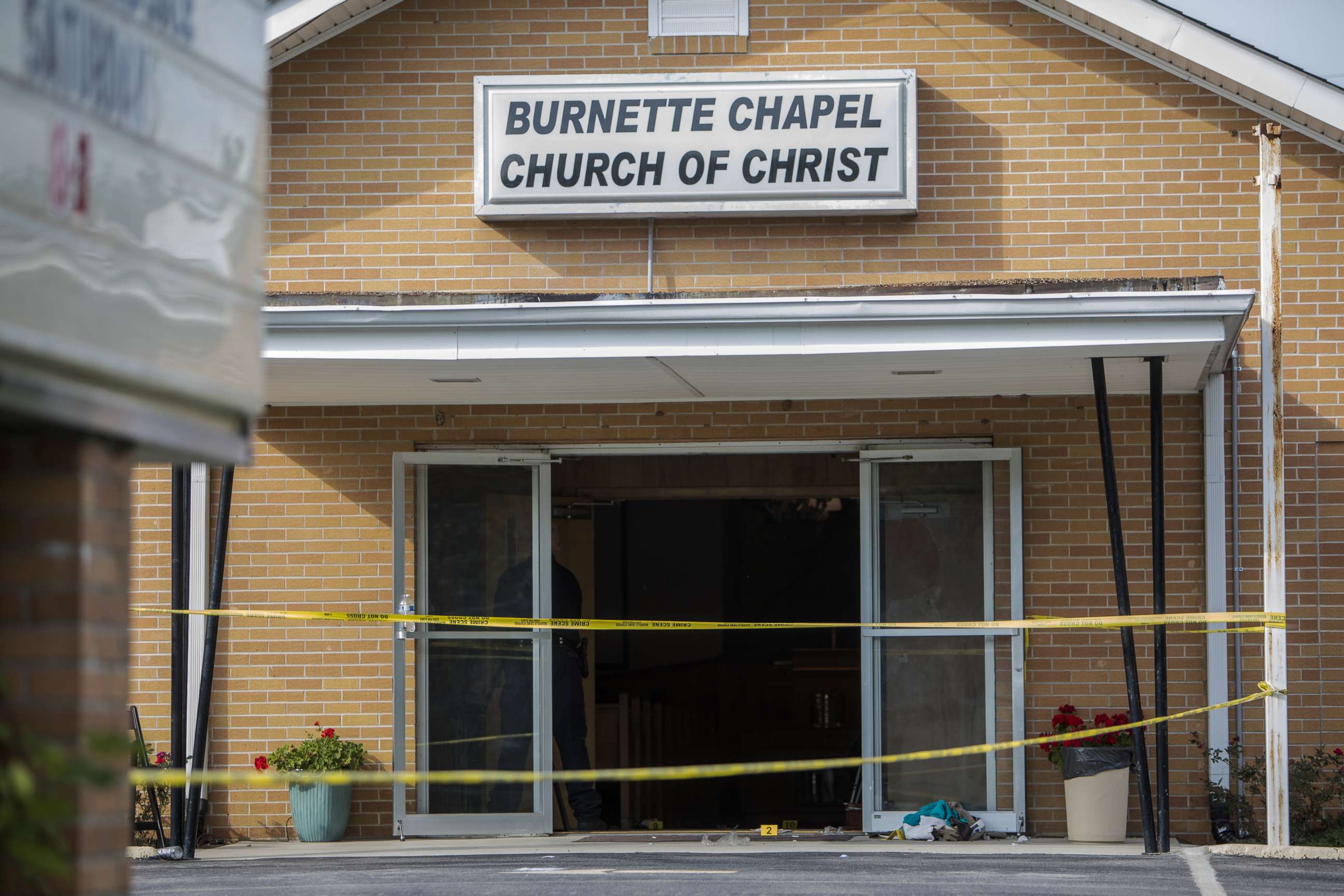 PHOTO: Law enforcement continues their investigation around the Burnette Chapel Church of Christ, Sept. 24, 2017, in Antioch, Tenn. One person was killed and seven were wounded when a gunman opened fire in the church. 